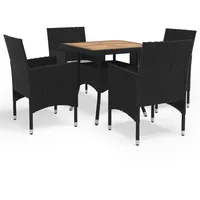 vidaXL 5-tlg Garten-Essgruppe Schwarz Poly Rattan und Akazienholz Modell 1