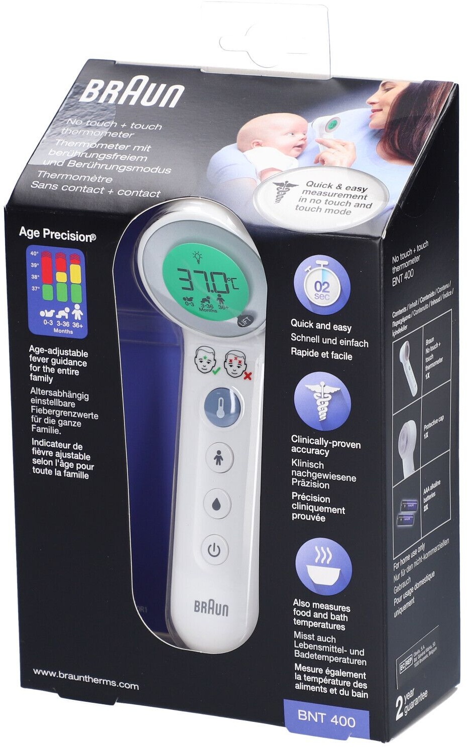 Braun Kontaktloses + Kontakt-Stirnthermometer mit Age Précision® BNT 400