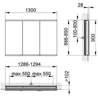Keuco Spiegelschrank Royal Modular 2.0 1300x900x120mm, o. Steckd., WE,