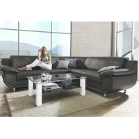 Ecksofa TRENDMANUFAKTUR "Rondo wahlweise mit Schlaffunktion, bequeme Armlehnen", grau (anthrazit, grau), B:267cm H:85cm T:247cm, Microfaser PRIMABELLE (100% Polyester);Kunstleder SOFTLUX;Struktur (54% Polyacryl, 46% Polyester);NaturLEDER (echtes Rindsleder) in Sitz und Rücken, Korpus Kunstleder SOFTLUX, Sofas, Ecksofa, L-Form, wahlw.mit Federkern, Füße chromfarben, Unser Dauertiefpreis