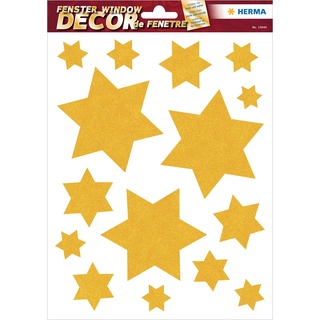 Herma 15644 Fensterbilder Weihnachten Sterne Gold, 15 Stück, selbstklebend, Kinder Fensteraufkleber, ablösbare Winter Fenstersticker, Glitzer Fensterfolie für Kinderzimmer Dekoration Weihnachtsdeko