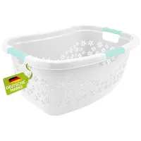 Homesti ergonomischer Wäschekorb weiß, 50 Liter Wäschekorb mit Soft-Touch-Griffen