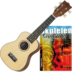 Classic Cantabile Sopran Ukulele Natural Set inkl. Grifftabelle