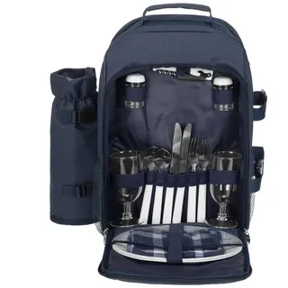 anndora Picknickrucksack Kühlrucksack für 2 Personen, wasserfeste Isolation - gepolsterte Träger - 2 seitliche Netztaschen blau