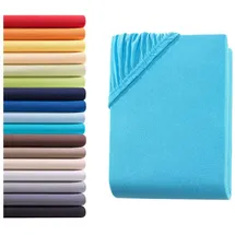 Hometex Premium Textiles Spannbettlaken Jersey 180-200 x 200 cm blau