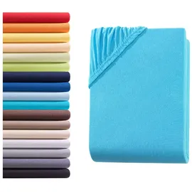 Hometex Premium Textiles Spannbettlaken Jersey 180-200 x 200 cm blau