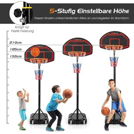 Costway Basketballständer 155-210cm höhenverstellbar, Basketballkorb mit Ständer, Basketballanlage rollbar, Korbanlage geeignet für Indoor und Outdoor