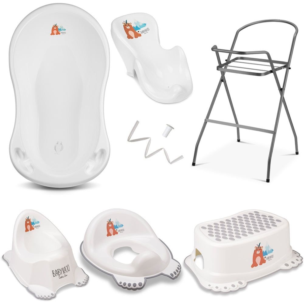 Babykajo 7 Set Baby Badewanne mit Gestell + Sitz Abfluss Töpfchen Hocker Toilettentrainer 1 St