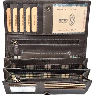 Benthill Portemonnaie Damen Leder - Hochwertige weiche Vintage EchtLeder Damen Geldbörse mit RFID Schutz - Grosse Damenbörse lang - Frauen Portmo... - Grau