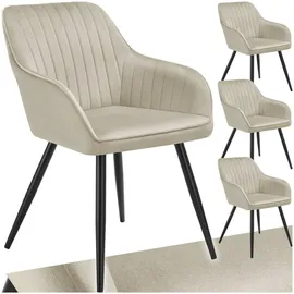 Tectake Esszimmerstuhl Marilyn Samt creme/schwarz 4er Set