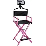 ZGHQHCDRH Klappbarer Make-up-Artist Regiestuhl Tragbarer Hoher Stuhl aus Aluminium mit Kopfstütze und Fußstütze für Make-up Camping Rasen Filmaufnahmen(Pink,B)