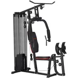 sportnow Kraftstation, Multifunktionale Fitnessstation mit Latzug- & Butterflystange, Beinpresse, Fitnessgerät mit 45 kg Gewichtsblöcken für Zuhause, Schwarz