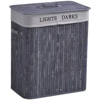 Homcom Wäschekorb mit Deckel Segeltuchsack Segeltuch, + Bambus Grau