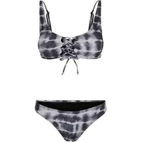 URBAN CLASSICS Ladies Lace Up Tie Dye Bikini Black/White,