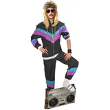 Plitsch Platsch 80er Jahre Kostüm Trainingsanzug Assi Damen und Herren Größe XS-4XL - Karneval Anzug Fasching (Schwarz mit lila-hellblau, XXL)