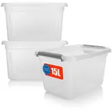 BigDean 3 Stück 15 L Aufbewahrungsbox mit Deckel transparent BPA- frei & lebensmittelecht – stapelbare robuste Aufbewahrungsbox