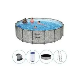 BESTWAY Steel Pro Max Frame Pool Set 488 x 122 cm steinwandoptik inkl. Filterpumpe