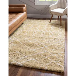 Hochflor-Teppich "Temara Shag Lagerräumung", gelb (gelb, elfenbeinfarben), B:152cm H:51mm L:244cm, Polypropylen (PP), MYFLAIR MÖBEL & ACCESSOIRES, Teppiche, gewebt, Scandi Design, ideal im Wohnzimmer & Schlafzimmer