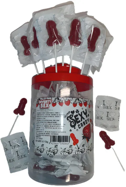 DIABLO PICANTE - 50 ERDBEER- UND KIRSCHSÜSSIGKEITEN-PENIS-LOLLIPOP (50 EINHEITEN)