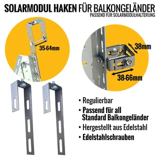 FIREND24 Balkonhalterung Balkonhaken Balkonkraftwerk Edelstahl PASSEND FÜR PV Halterung