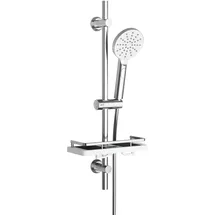 Görbach Brausestange Set mit Handbrause, Schlauch und Halterung, Verstellbar Duschset passend für vorhandene Bohrlöcher, Edelstahl Duschstange 70 cm mit Duschablage, Chrom