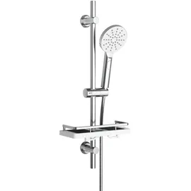 Görbach Brausestange Set mit Handbrause, Schlauch und Halterung, Verstellbar Duschset passend für vorhandene Bohrlöcher, Edelstahl Duschstange 70 cm mit Duschablage, Chrom
