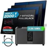 sunniva Balkonkraftwerk Full Black Bifazial 2000 W inkl. 2,24 kWh Speicher + 4 x 500 W N-Typ Glas-Glas Bifacial Module