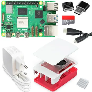 Raspberry Pi 5 8GB Starter-Kit | USB-C 45W Netzteil | Gehäuse mit Lüfter | 64GB SD Karte | 4K Micro HDMI Kabel | Raspberry Pi 5 8GB RAM