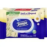Tempo sanft & pflegend feuchte Toilettentücher, Feuchttücher mit natürlicher Kamille, 1 Doppel-Packung = 2 x 42 Tücher,