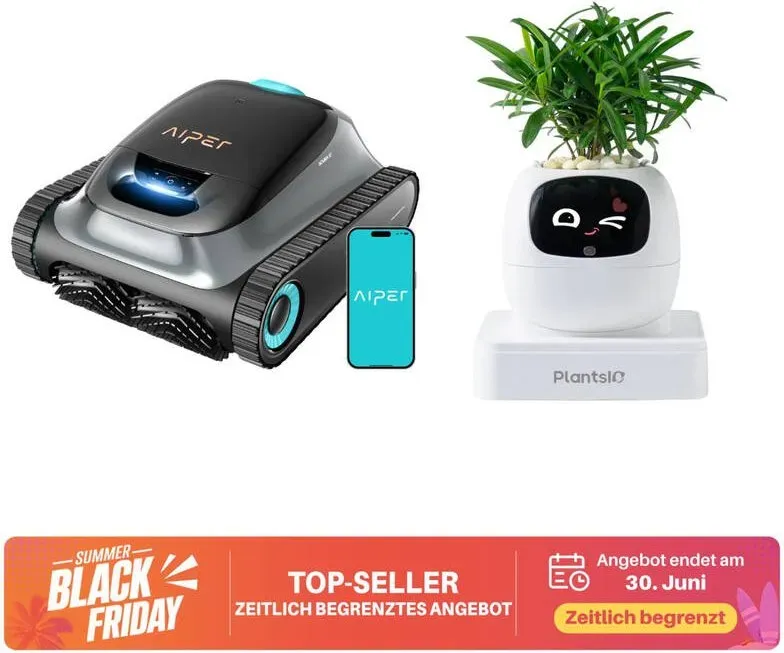 Smart Robot Bundle: Aiper Scuba S1 Poolreinigungsroboter, 270 Min Laufzeit, 11 Sensoren, Smart App-Steuerung + Ivy AI Emoji Pflanzroboter (Ivory)