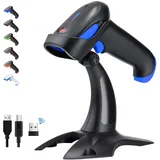 Tera Barcode Scanner 2D 1D Bluetooth USB Kabelgebunden 2000mAh Akku /Kabel/Ständer, HW0002 Blau
