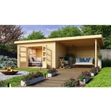 Karibu Gartenhaus Northeim 4 inkl. 300 cm Schleppdach und Rückwand – beige