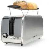 Nedis Toaster - 4 Brotscheiben - 2 Lange Schlitze - Bräunungsstufen: 7 Auftaufunktion Aluminium / Silber