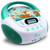 mooov 477147 CD Player für Kinder mit Lautsprechern, USB, Kopfhöreranschluss, AUX-IN-Port - Boombox CD Spieler Tragbar - Netzbetrieb oder Batterien - Modell Forest - Grün/Weiß