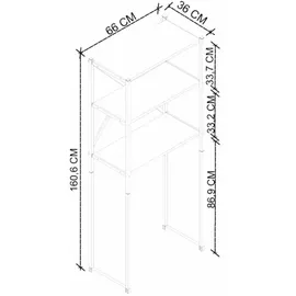 VCM Insasi Waschmaschinenschrank 66 x 160 x 34 cm Schwarz