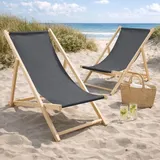 2er Set Liegestuhl Doppelpack Strandliege Liege Stuhl Strand Sonnenliege Gartenliege Klappstuhl Anthrazit