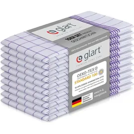 Glart 48KV2 Geschirrtücher Set – 10 Stück à 50x70 cm – 100 % Baumwolle – 300 GSM – Oeko-TEX Zertifiziert – Lila kariert – Küchenhandtücher waschbar & saugstark