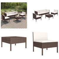 vidaXL 6 tlg. Garten Lounge Set mit Auflagen Poly Rattan Braun - Garten-Sofagarnitur - Garten-Sofagarnituren - Gartensofa-Set - Gartensofa-Sets - Braun