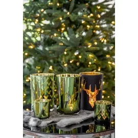 Edzard Windlicht Lio, Höhe 18 cm, Hirsch-Motiv, außen matt schwarz/innen Gold - Teelichthalter, Teelichtglas