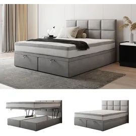 Trada Boxspringbett 140 x 200 mit Bettkasten Grau - Grau