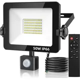 50-w-led-außenstrahler Mit Bewegungsmelder, Ip66 Wasserdichter Led-außenstrahler Mit Fernbedienung, 4500 Lm Flutlicht