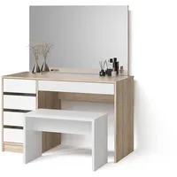 Livinity® Schminktisch, Weiß, Sonoma Eiche, Holzwerkstoff, 5 Fächer, 5