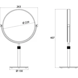 EMCO Pure Standspiegel, höhenverstellbar, Durchmesser 229 mm, chrom
