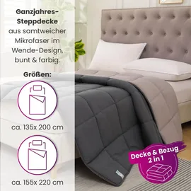 Wometo Steppbett 155x220 Oeko-TEX Wende-Design grau – hellgrau