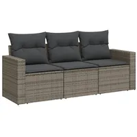 vidaXL 3-tlg. Garten-Sofagarnitur mit Kissen Grau Poly Rattan