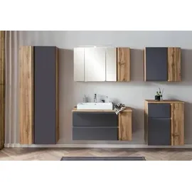 Held Varese Hochschrank 65 x 180 cm Grau/Eiche Holz