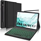 IVEOPPE Tastatur Samsung Galaxy Tab S8, Hülle Tastatur für Samsung Tab S8/S7 11 Zoll, Magnetisch Abnehmbarer Beleuchtung QWERTZ Tastatur Galaxy Tab S8 2022/ S7 2020, Schwarz