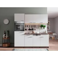 Respekta Küchenzeile Economy Eiche York Nachbildung E-Geräte 205 cm mit Glaskeramikkochfeld weiß