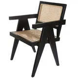 Casa Moro Rattanstuhl Holz Sessel NICO mit Rattan Auflage Armlehnen Retrostuhl (Armlehnstuhl breit & stabil für Garten Terrasse Küche Lounge Esszimmer), Kunsthandwerk, Jedes Stück ein Unikat schwarz