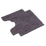 WohnDirect Badematten Set 2 teilig - Grau 45 x 45 cm MIT WC-Ausschnitt - rutschfest & Waschbar - Badvorleger, Badezimmerteppich, WC Vorleger